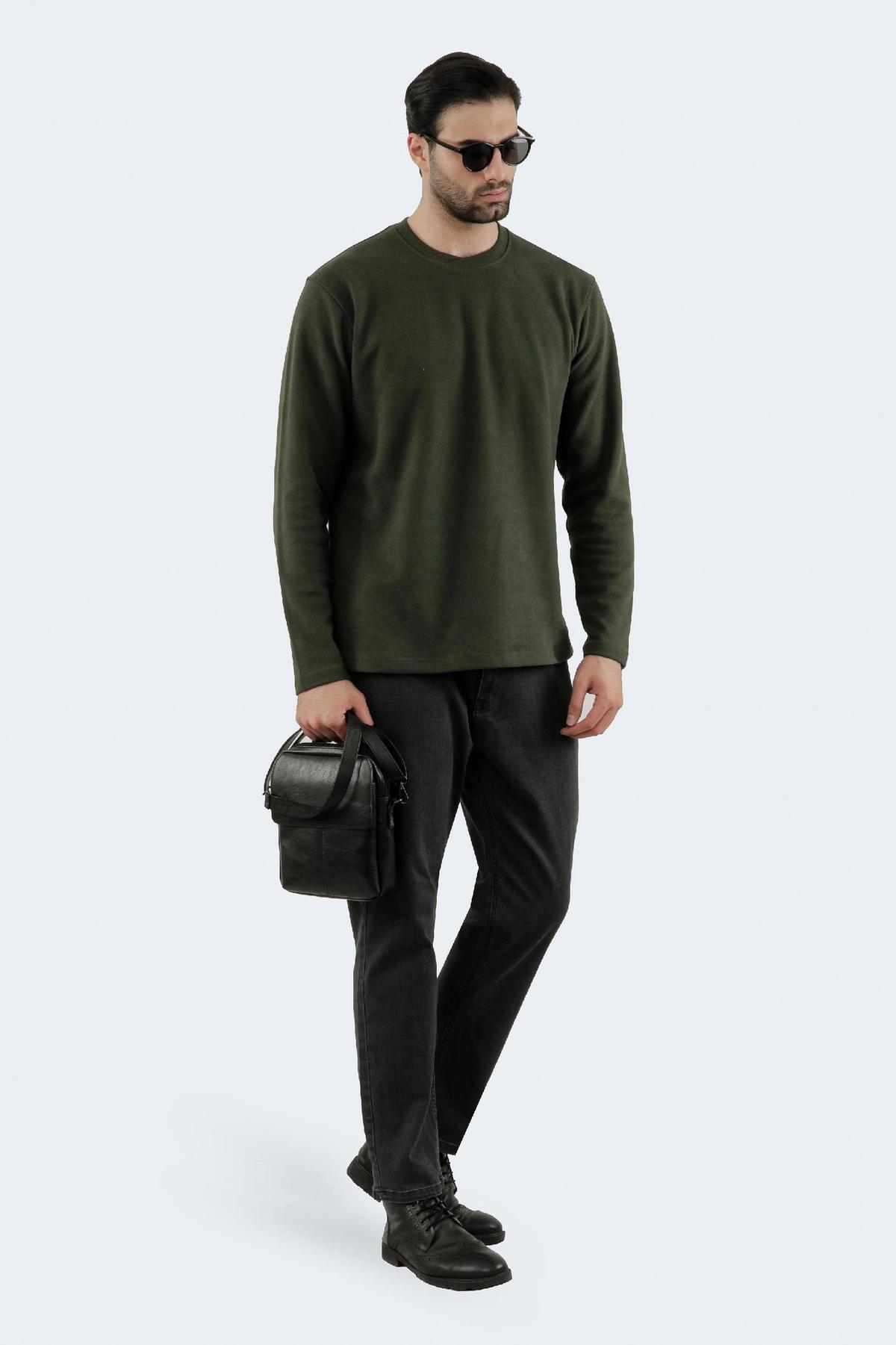 تیشرت آستین سلانیک مردانه ، رنگ سبز یقه کشبافت آستین بلند قواره دار معمولی خرید آنلاین ارسال رایگان