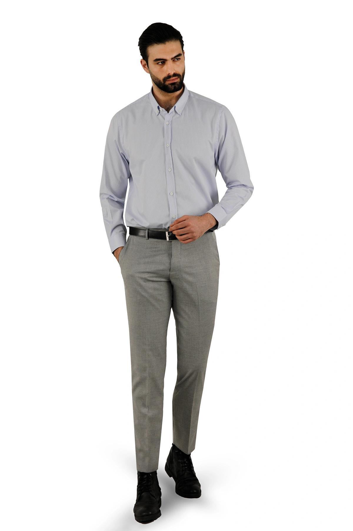 پیراهن آستین بلند راه راه مردانه ، رنگ سفید راه راه آبی روشن ، خرید آنلاین و ارسال رایگان.