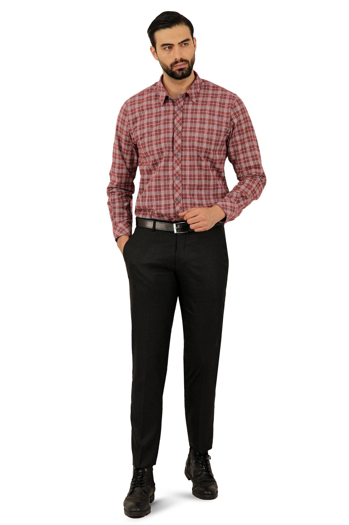 پیراهن طرح چهارخانه بدون جیب پشمی مردانه ، از برند پاتن جامه. 