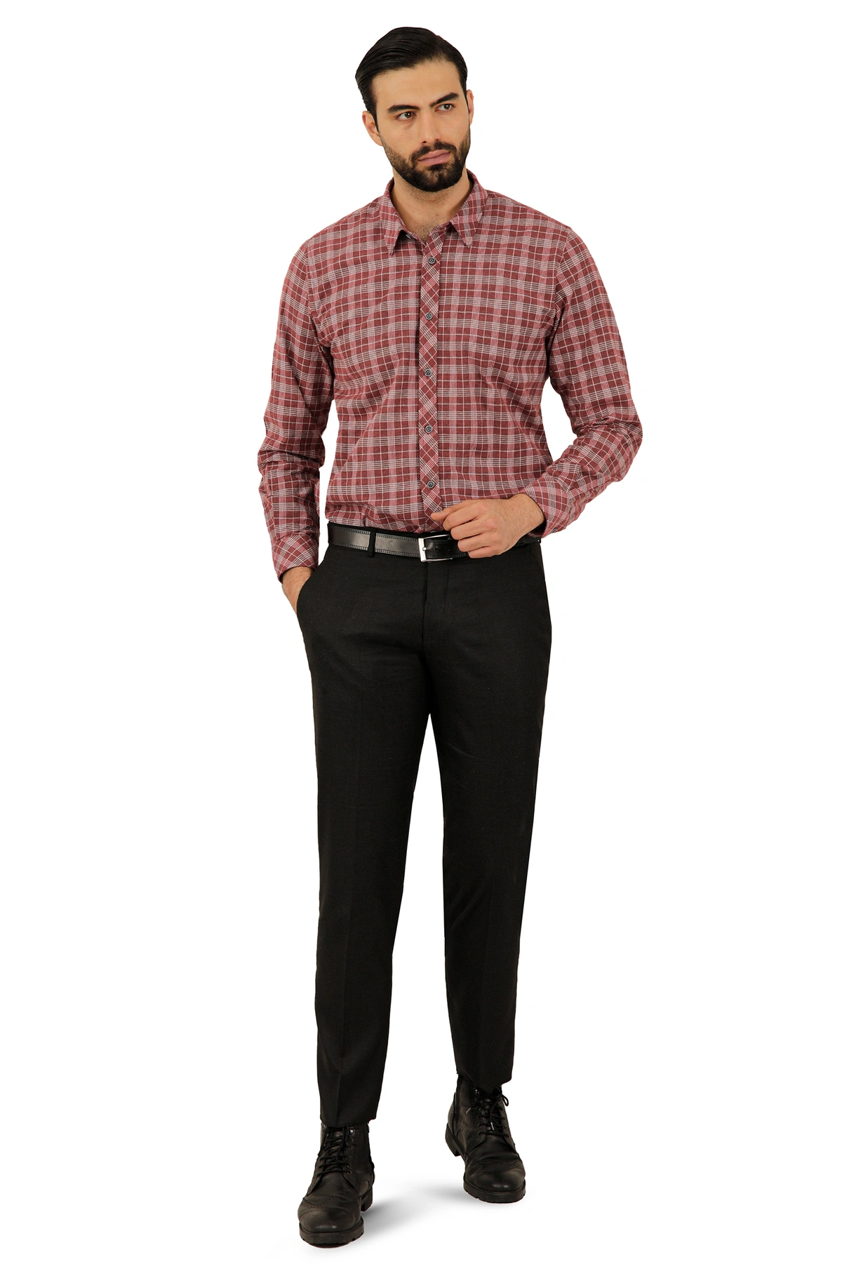 پیراهن طرح چهارخانه بدون جیب پشمی مردانه ، از برند پاتن جامه. 