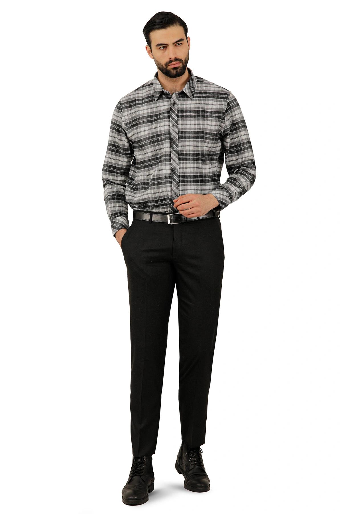 پیراهن طرح چهارخانه بدون جیب پشمی مردانه ، از برند پاتن جامه. 