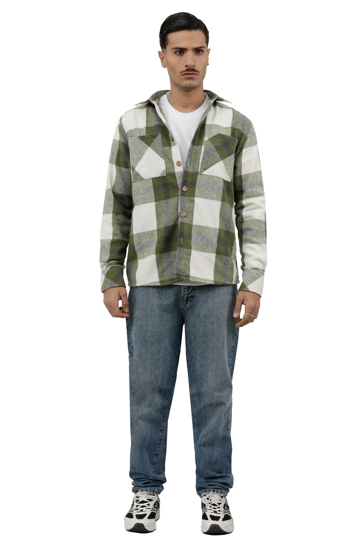 پیراهن آستین بلند پشمی مردانه طرح چهارخانه ، مدل رگولار ارسال رایگان و سریع.