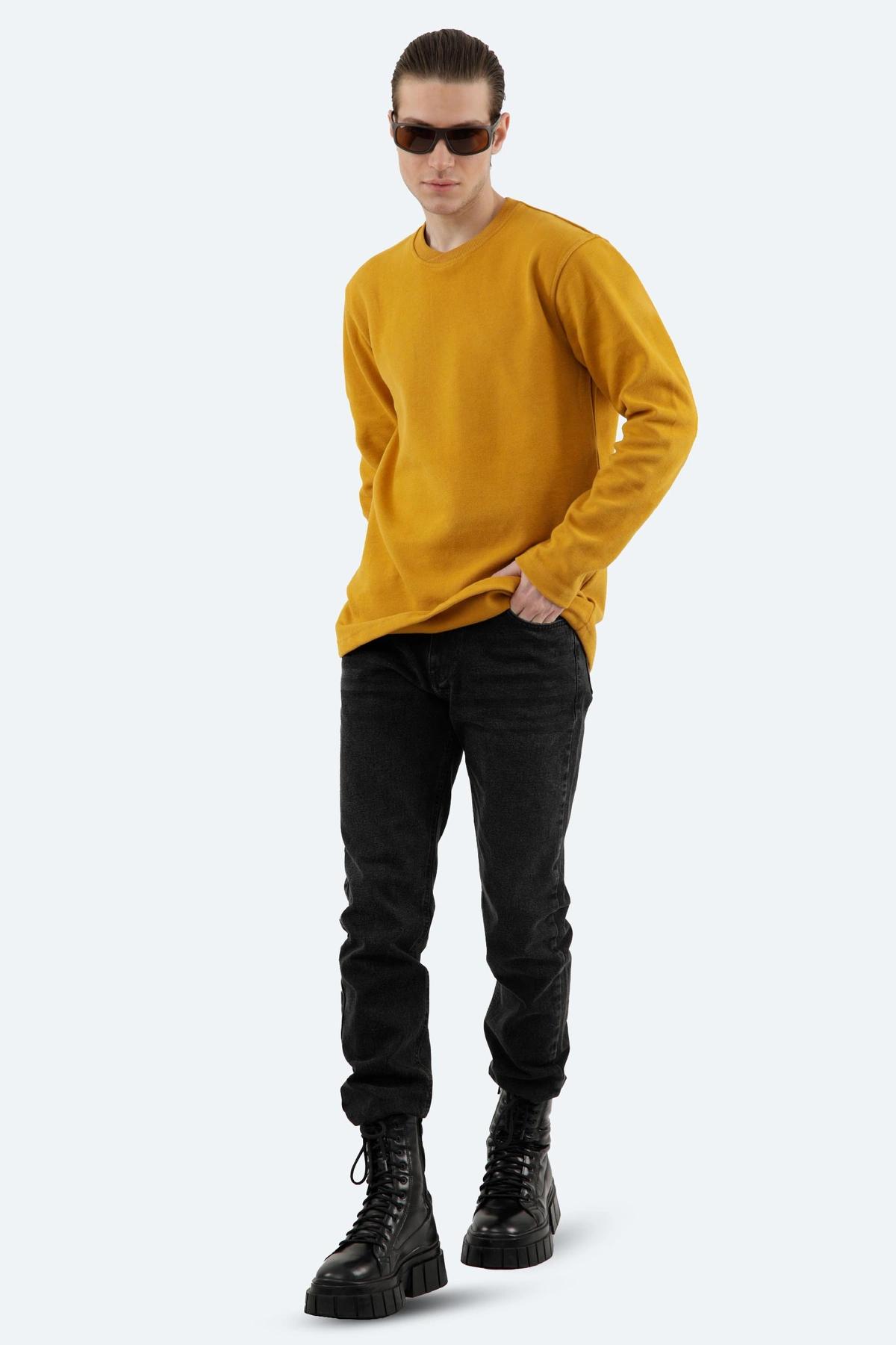 تیشرت آستین سلانیک مردانه ، رنگ زرد یقه کشبافت آستین بلند قواره دار معمولی خرید آنلاین ارسال رایگا