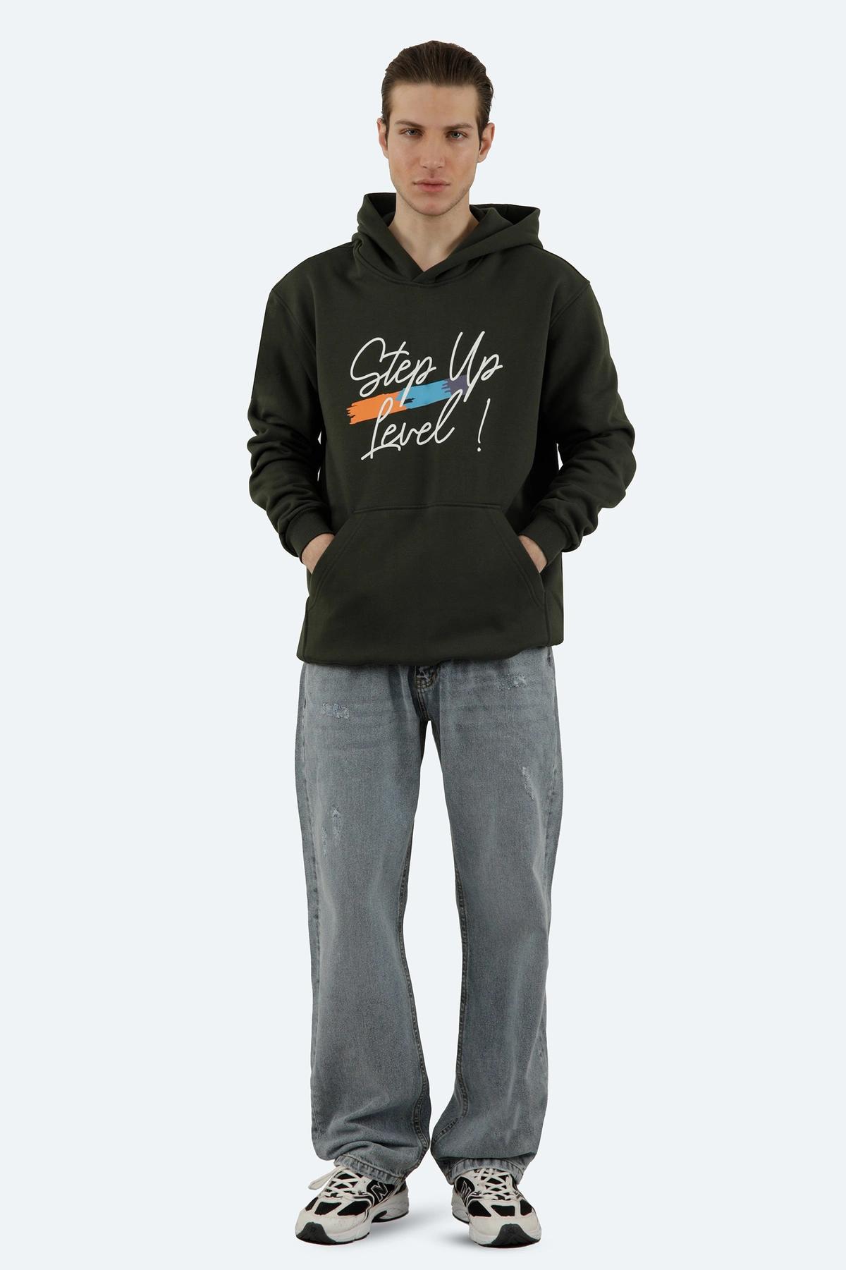 هودی جلو بسته کلاه دار رنگ سبز تیره ، دارای چاپ روی قسمت جلو خرید آنلاین با ارسال رایگان. 