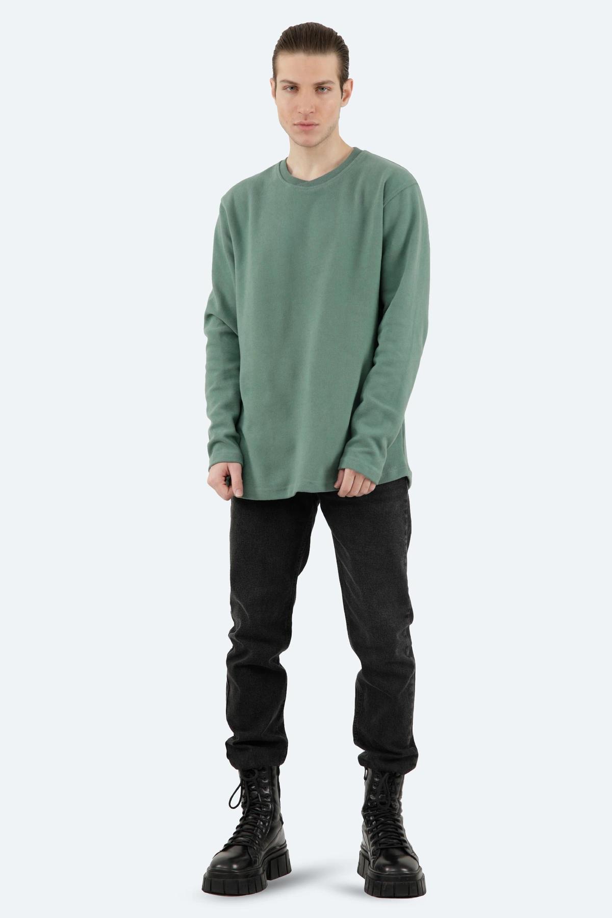 تیشرت آستین سلانیک مردانه ، رنگ سبز یقه کشبافت آستین بلند قواره دار معمولی خرید آنلاین ارسال رایگا