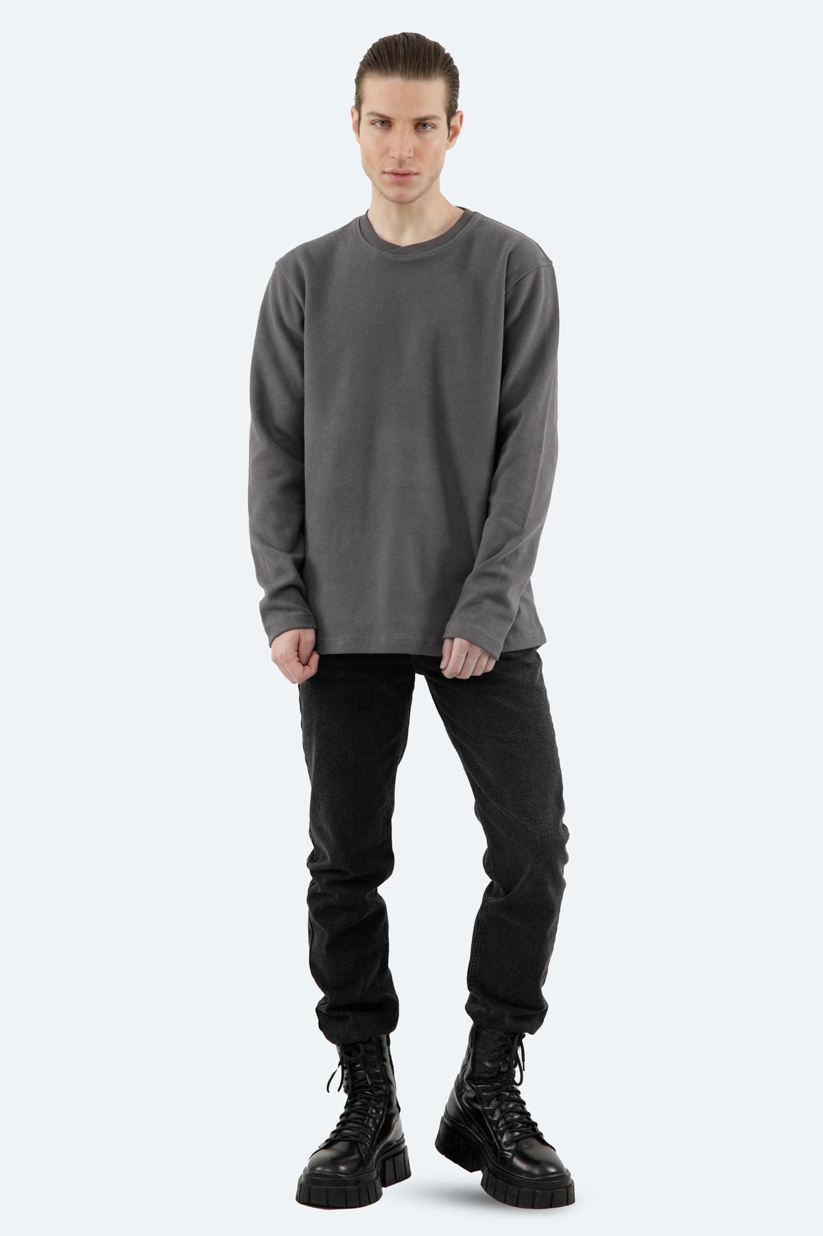 تیشرت آستین سلانیک مردانه ، رنگ طوسی یقه کشبافت آستین بلند قواره دار معمولی خرید آنلاین ارسال رایگا