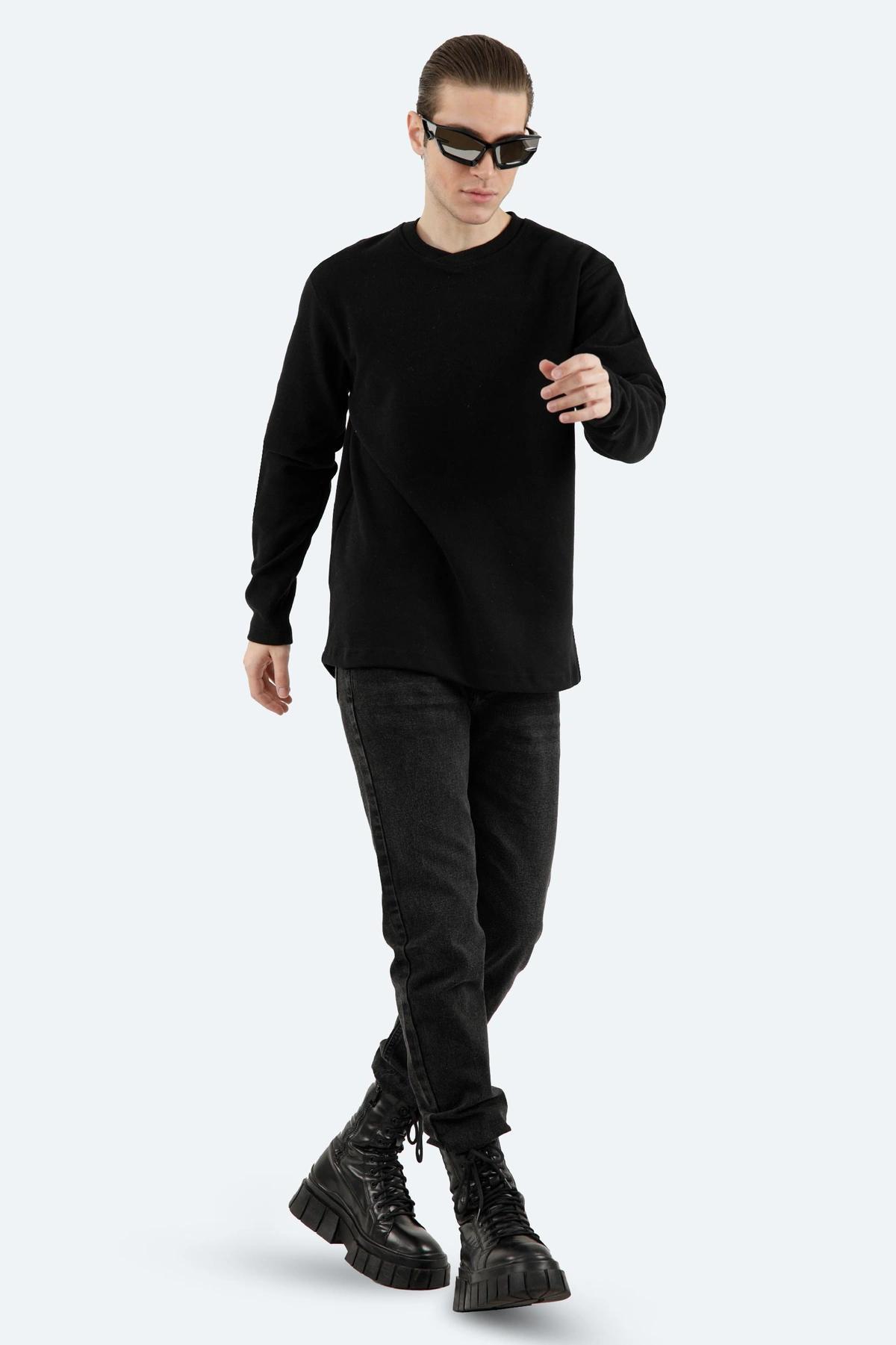 تیشرت آستین سلانیک مردانه ، رنگ مشکی یقه کشبافت آستین بلند قواره دار معمولی خرید آنلاین ارسال رایگا