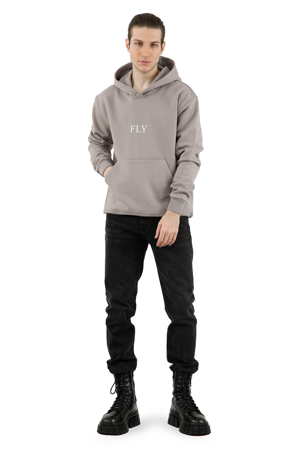 هودی جلو بسته کلاه دار رنگ طوسی ، دارای چاپ روی قسمت جلو و پشت خرید آنلاین با ارسال رایگا