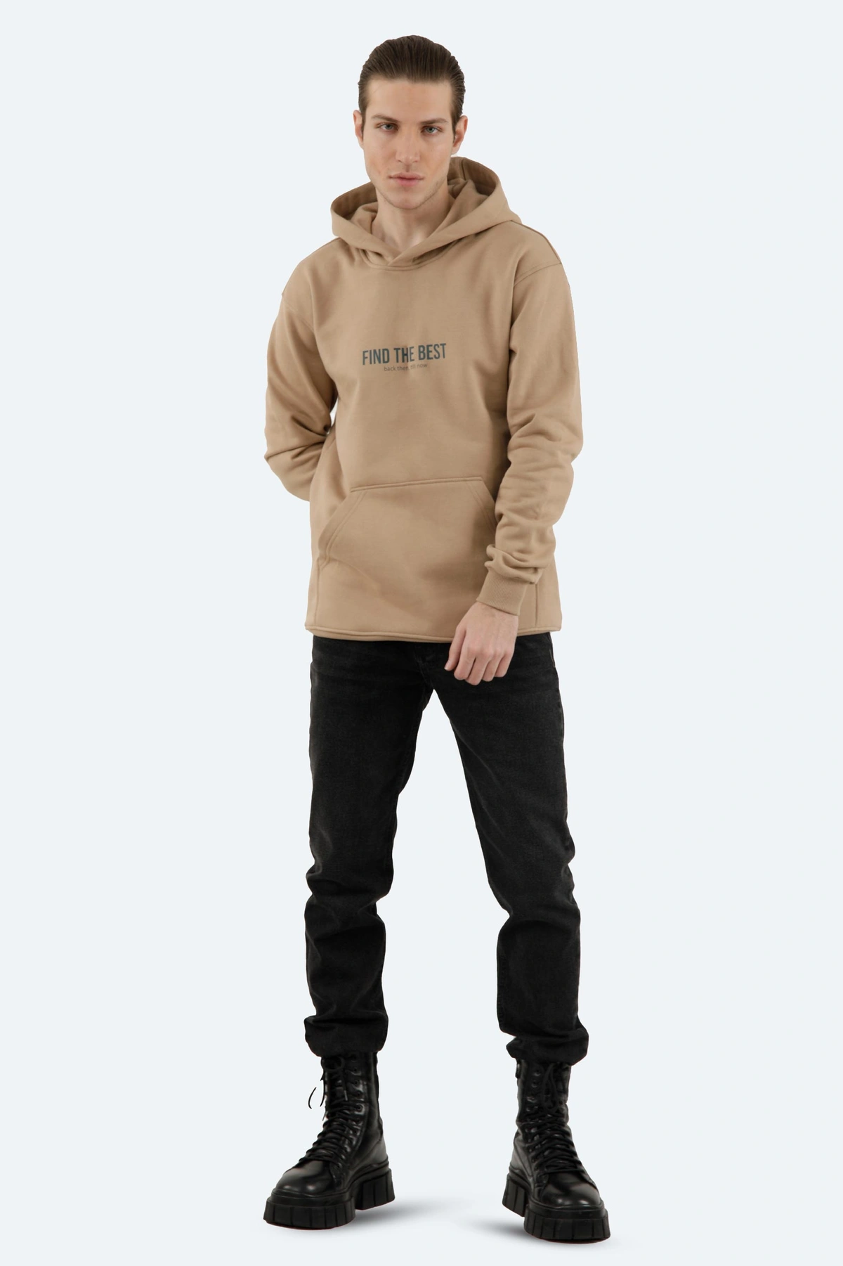 هودی جلو بسته کلاه دار رنگ کرم ، دارای چاپ روی قسمت جلو و پشت خرید آنلاین با ارسال رایگان. 