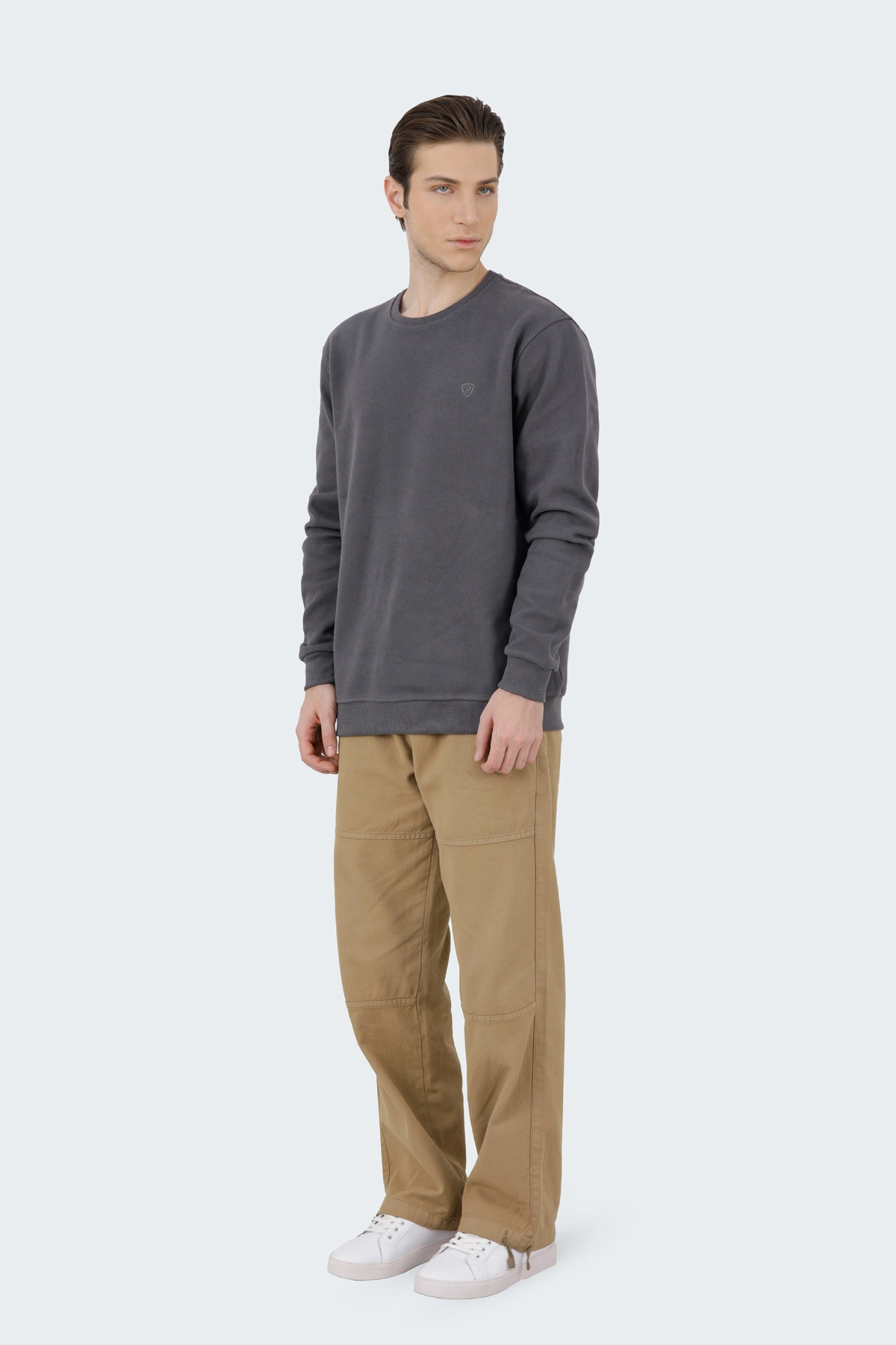 تیشرت آستین سلانیک مردانه ، رنگ طوسی  یقه کشبافت آستین بلند قواره دار معمولی.