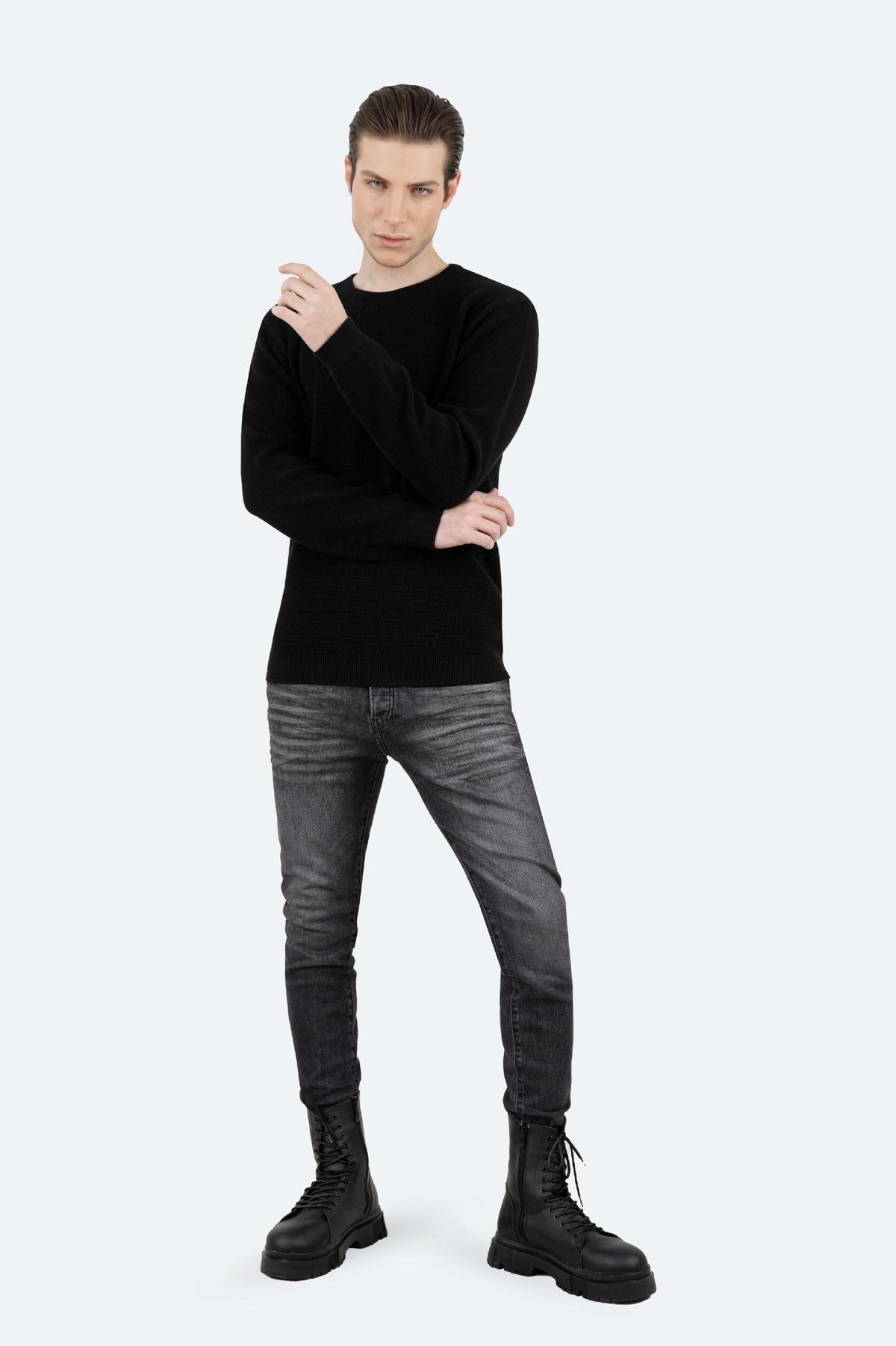 بافت مردانه رنگ مشکی ، بافت یقه گرد استایل نیمه جذب. 