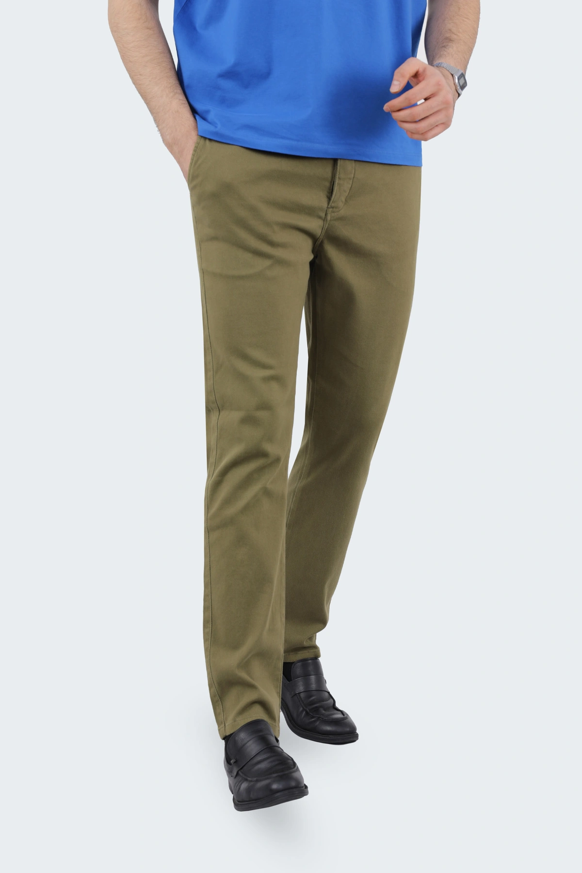 شلوار کتان مردانه مدل جذب با فاق متوسط ، شلوار سبز زیتونی ، خرید آنلاین شلوار کتان ارسال رایگان. 