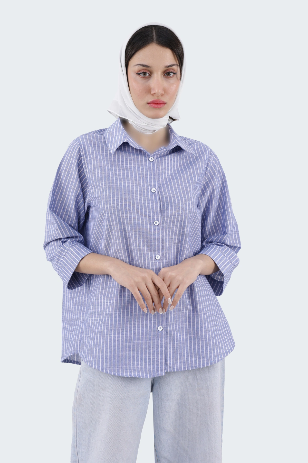 شومیز زنانه یقه برگردان ، شومیز با آستین سه ربع خنک مناسب فصول گرم و نیمه گرم. 