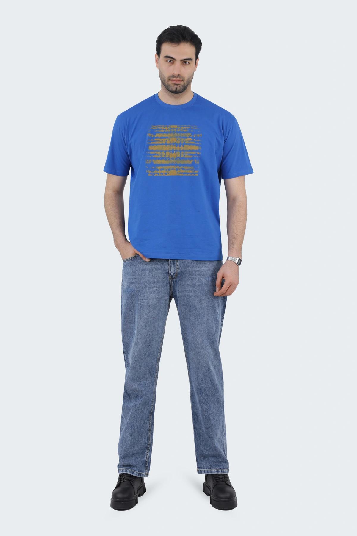 خرید تی شرت آستین کوتاه مردانه ، تی شرت چاپدار آبی ، مدل معمولی با قیمت مناسب رنگ آبی.