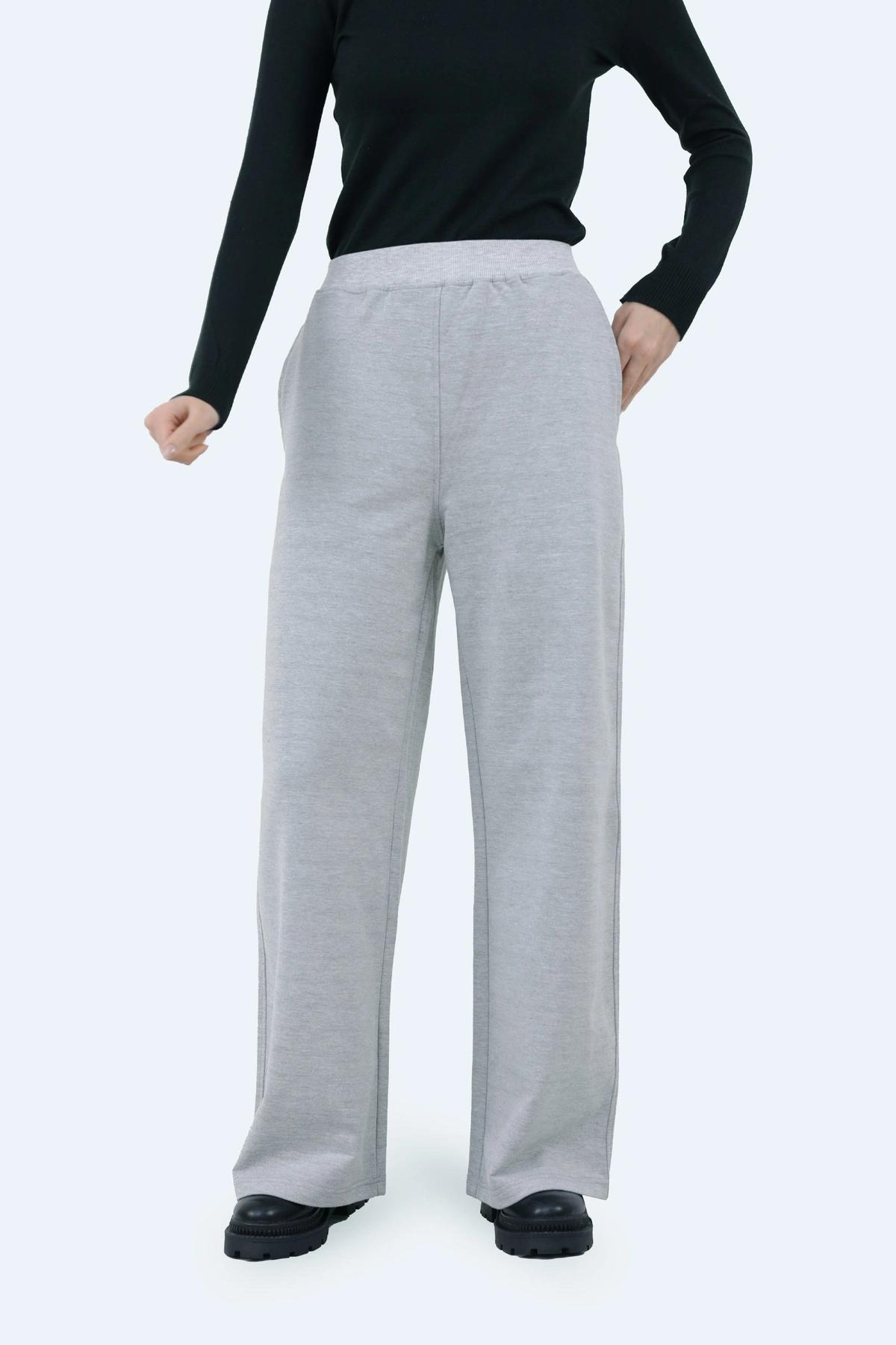 شلوار بگ زنانه تریکو رنگ ملانژ (طوسی روشن) ، شلوار مدل بگی از پارچه تریکو ارسال رایگان به سراسر کشور