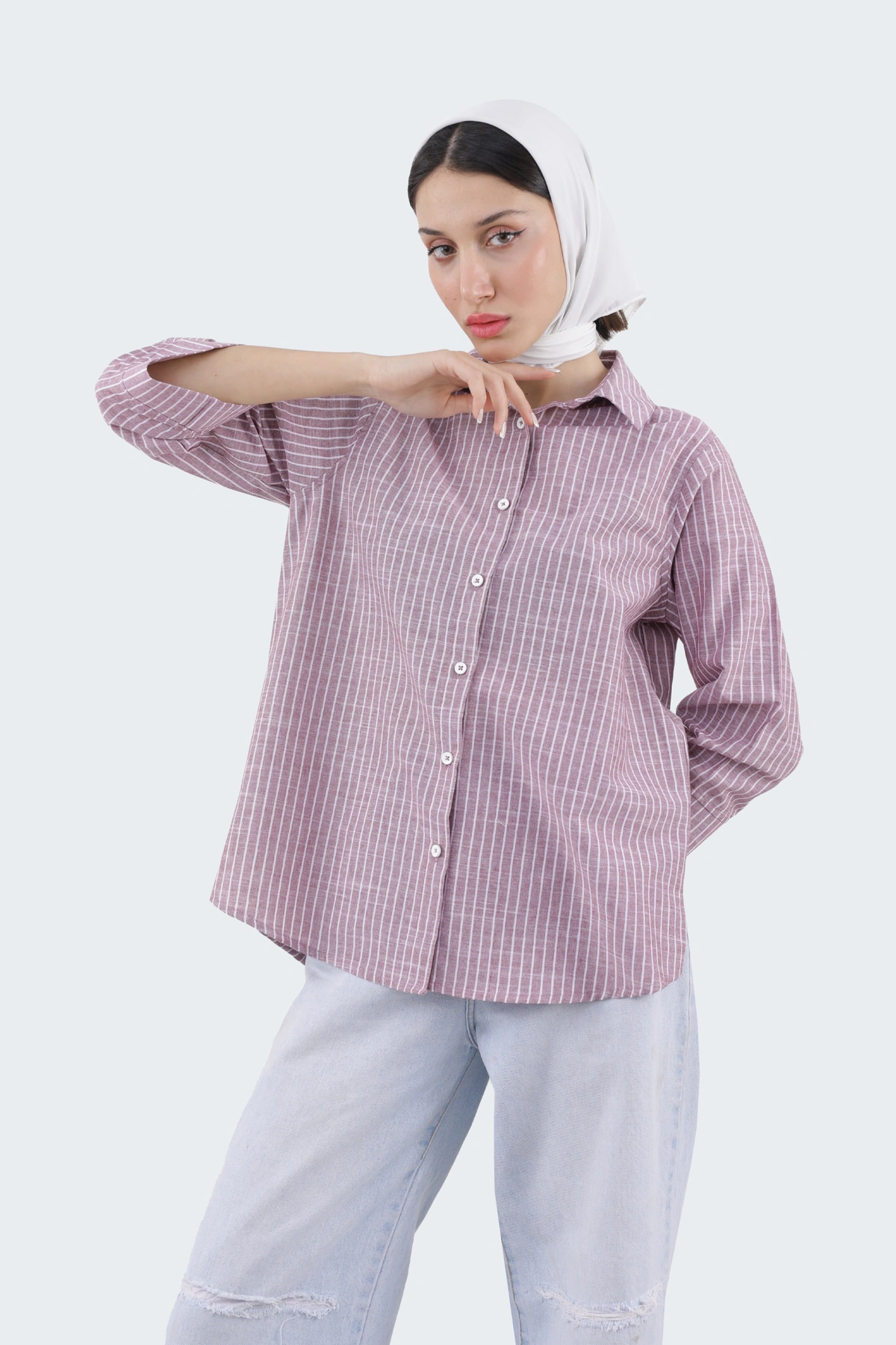 شومیز زنانه یقه برگردان ، شومیز با آستین سه ربع خنک مناسب فصول گرم و نیمه گرم. 