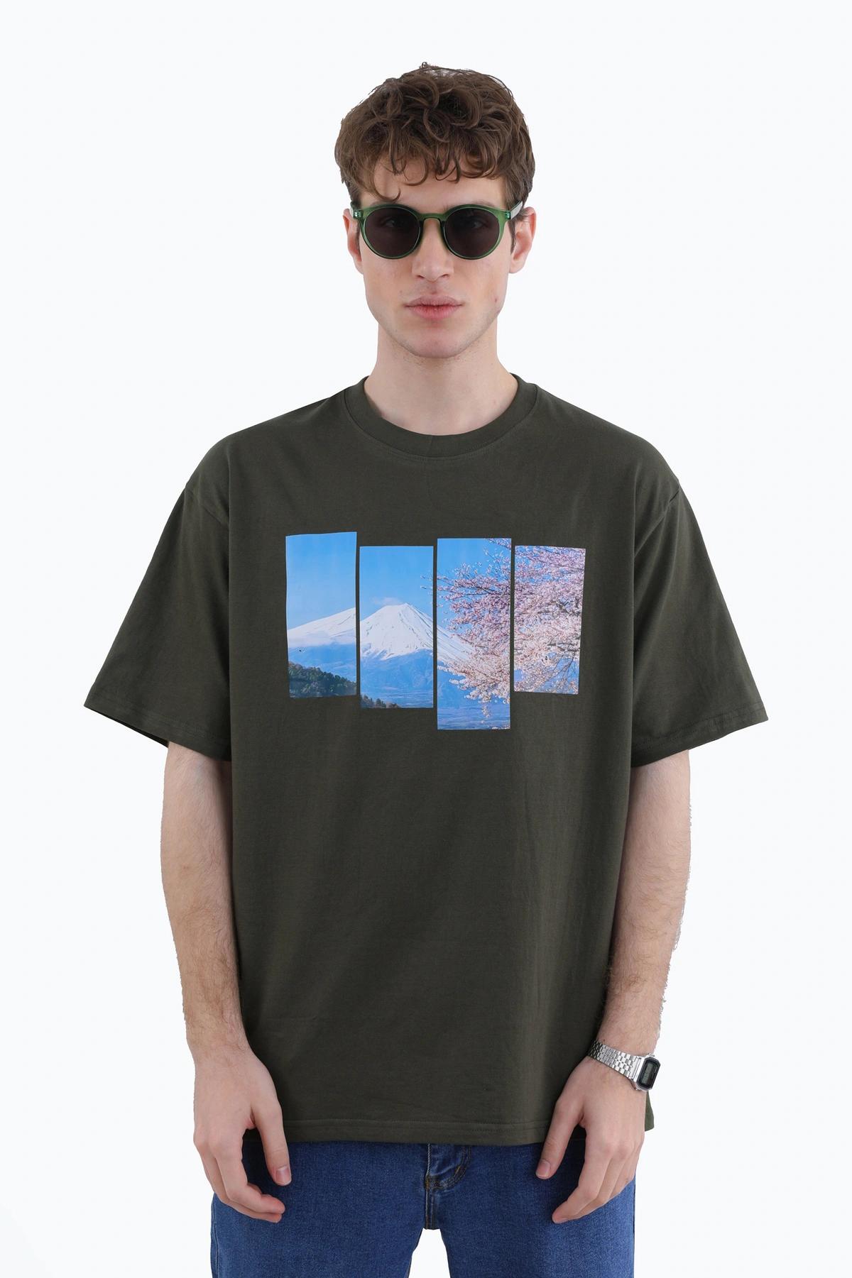 خرید تی شرت آستین کوتاه مردانه چاپدار رنگ سبز تیره ، تیشرت بدون درز خرید و ارسال رایگان. 