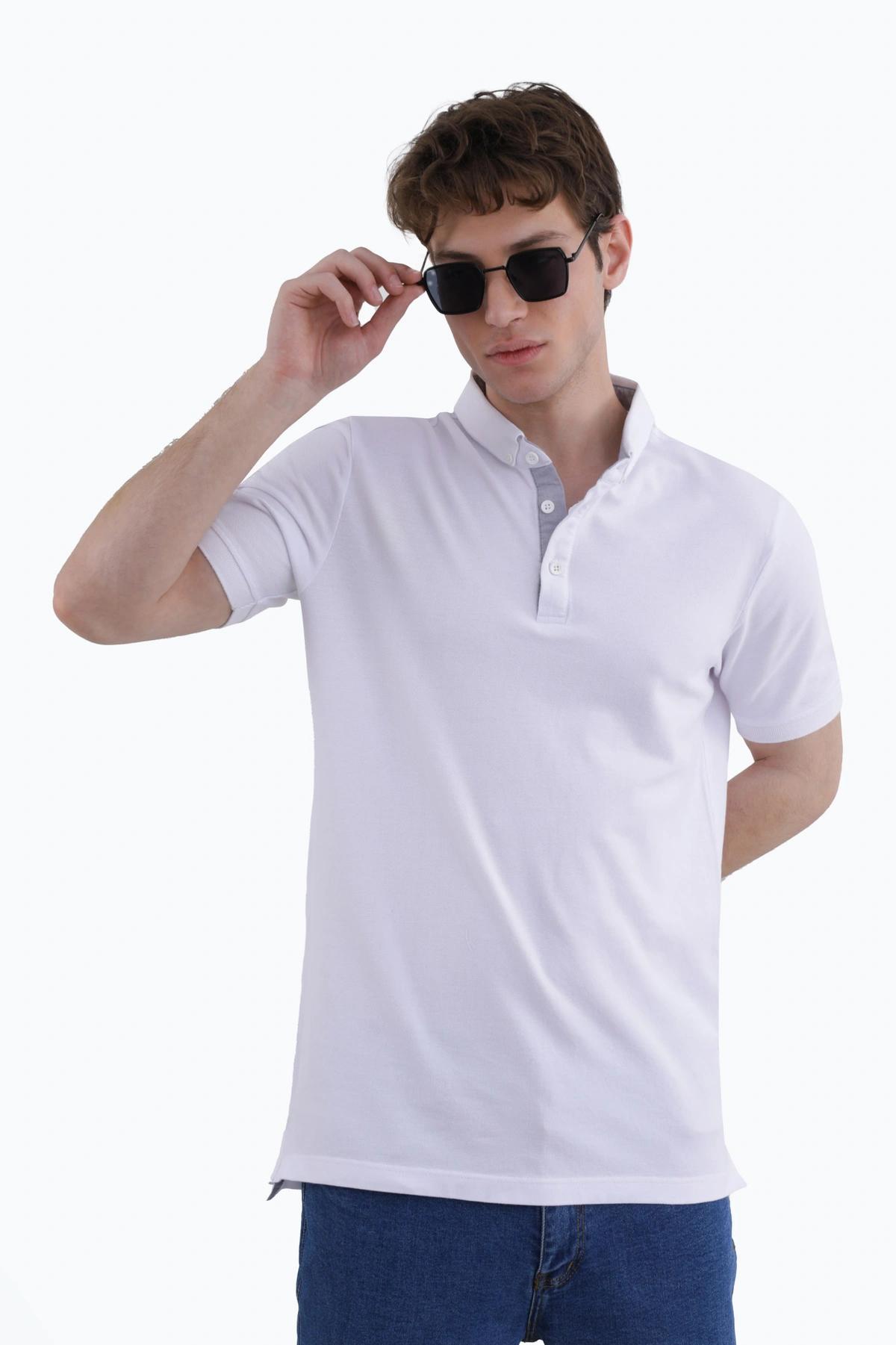 خرید جدید ترین پولوشرت آستین کوتاه مردانه رنگ سفید یقه برگردان ، ارسال سریع و رایگان.