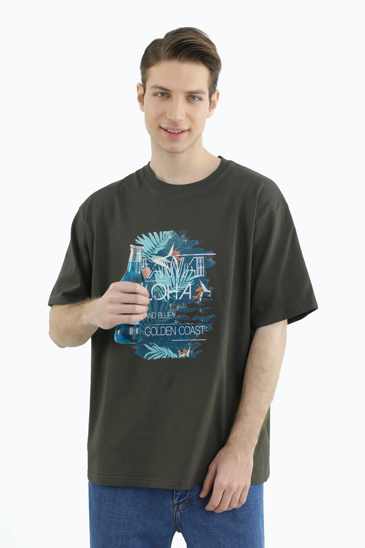 خرید تیشرت آستین کوتاه مردانه چاپدار ، رنگ سبز لجنی ، تیشرت بدون درز خرید و ارسال رایگان. 