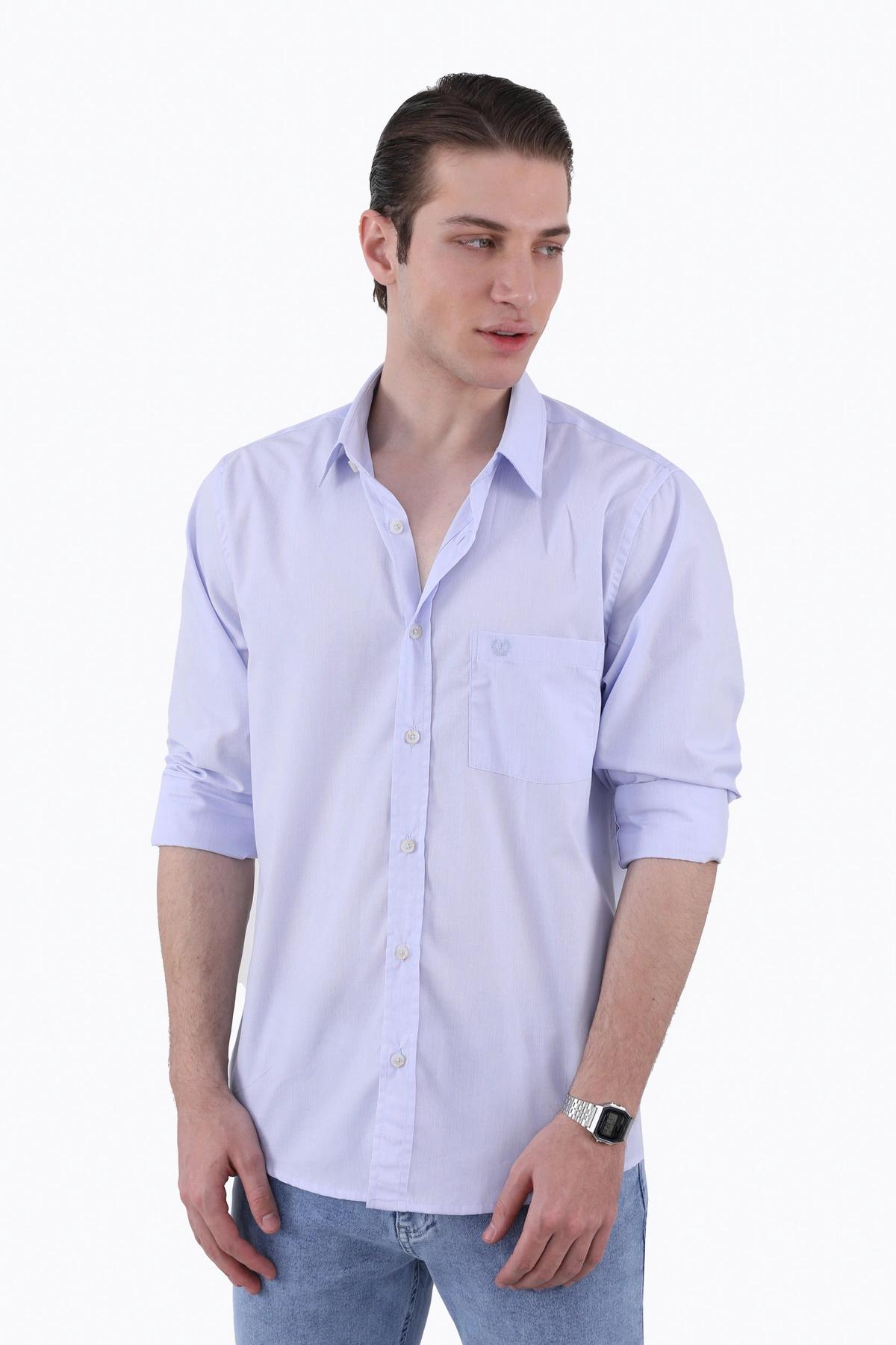 پیراهن آستین بلند مردانه رگولار ،راه راه ریز ، تک جیب با گلدوزی ،مناسب استفاده روزمره و مهمانی اداری