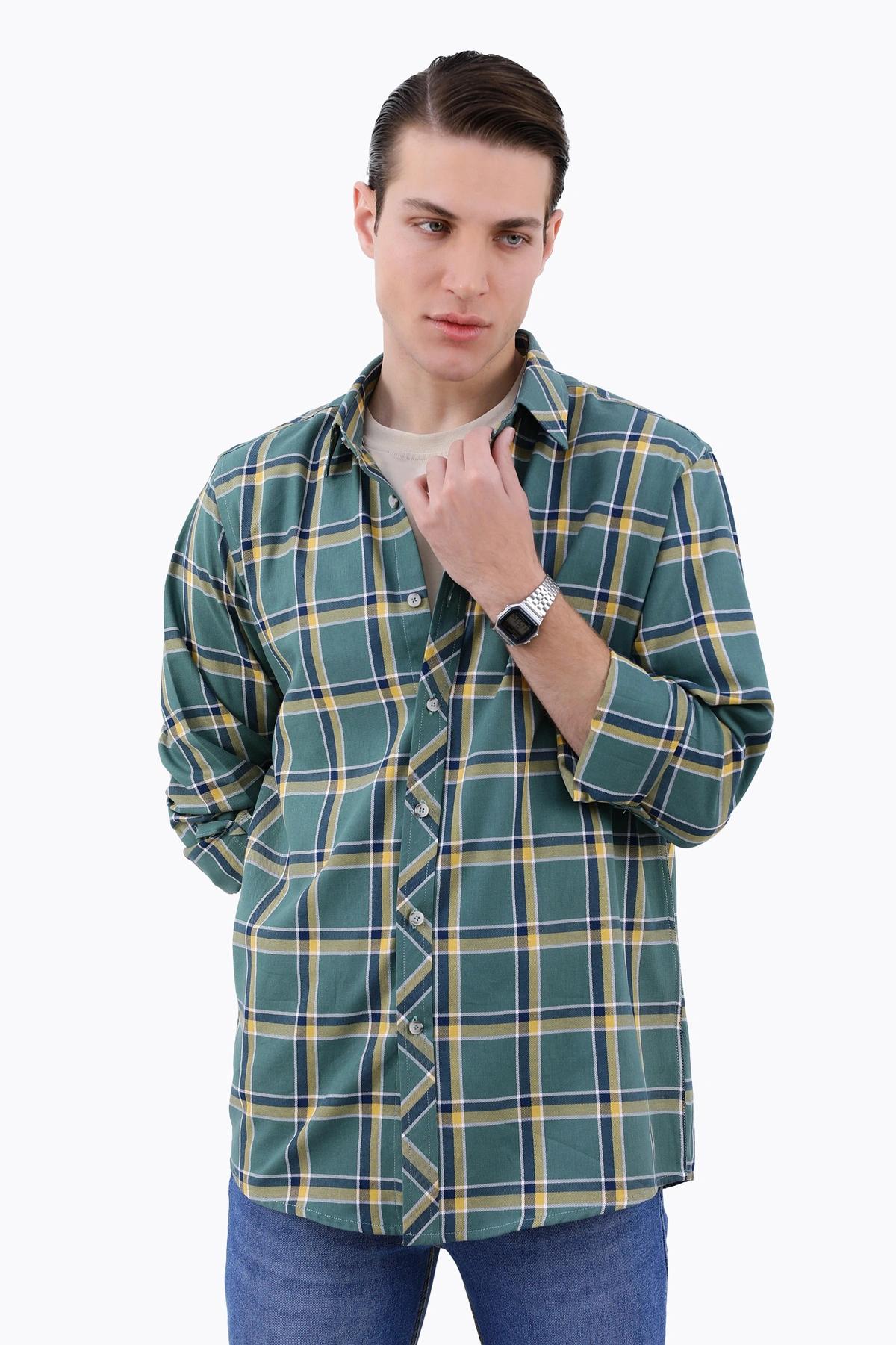 پیراهن آستین بلند مردانه طرح چهارخانه سبز ، خرید پیراهن مردانه طرح دار ارسال سریع و رایگان. 