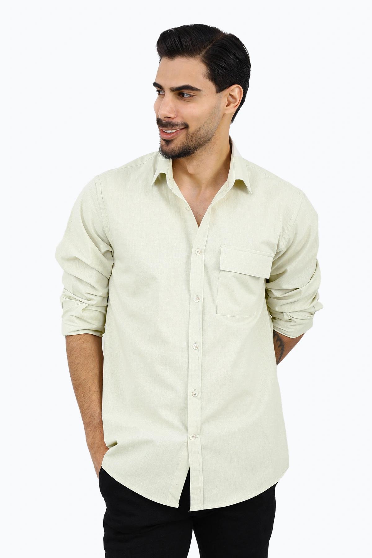 پیراهن ساده مردانه تک جیب دار و یقه برگردان ، مدل پیراهن رگولار اسپرت مردانه.
