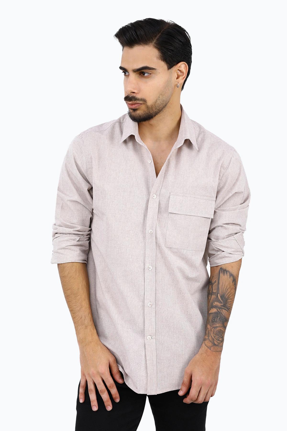 پیراهن ساده مردانه تک جیب دار و یقه برگردان ، مدل پیراهن رگولار اسپرت مردانه.