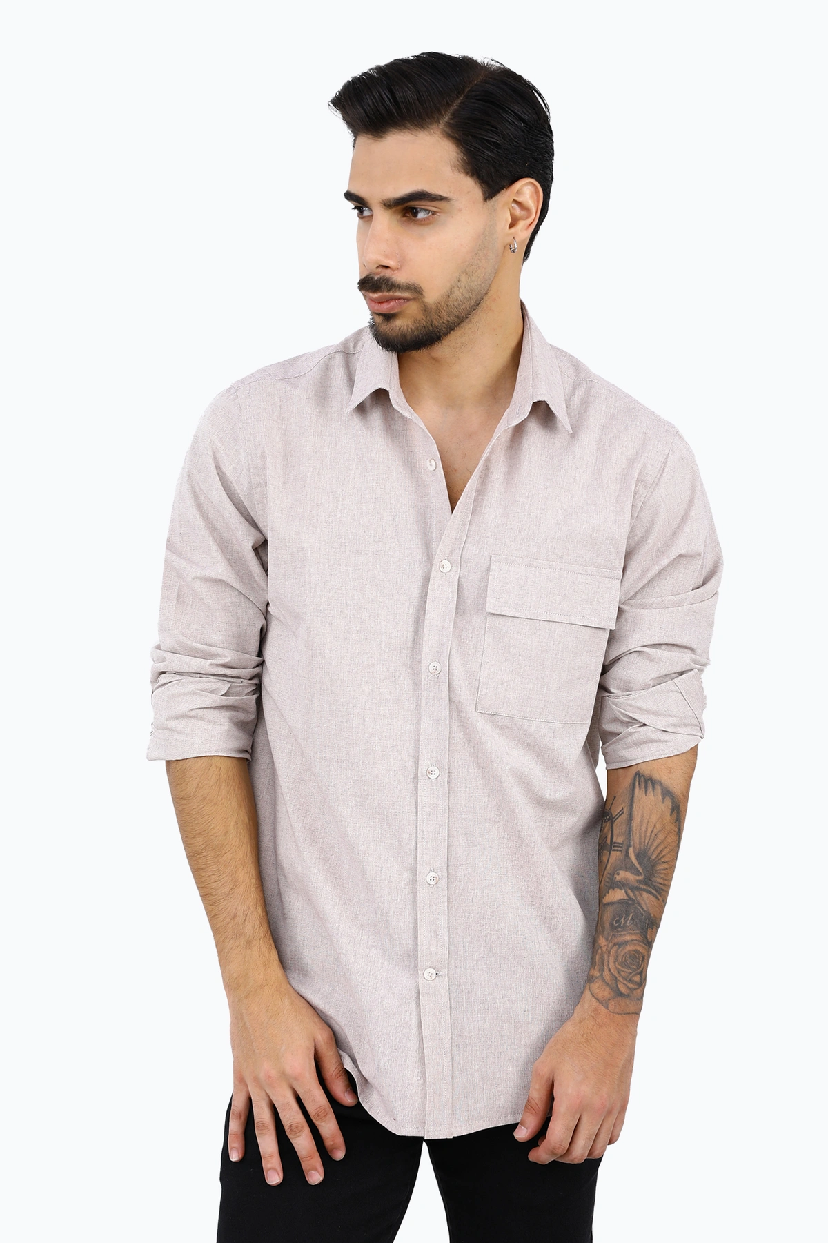 پیراهن ساده مردانه تک جیب دار و یقه برگردان ، مدل پیراهن رگولار اسپرت مردانه.