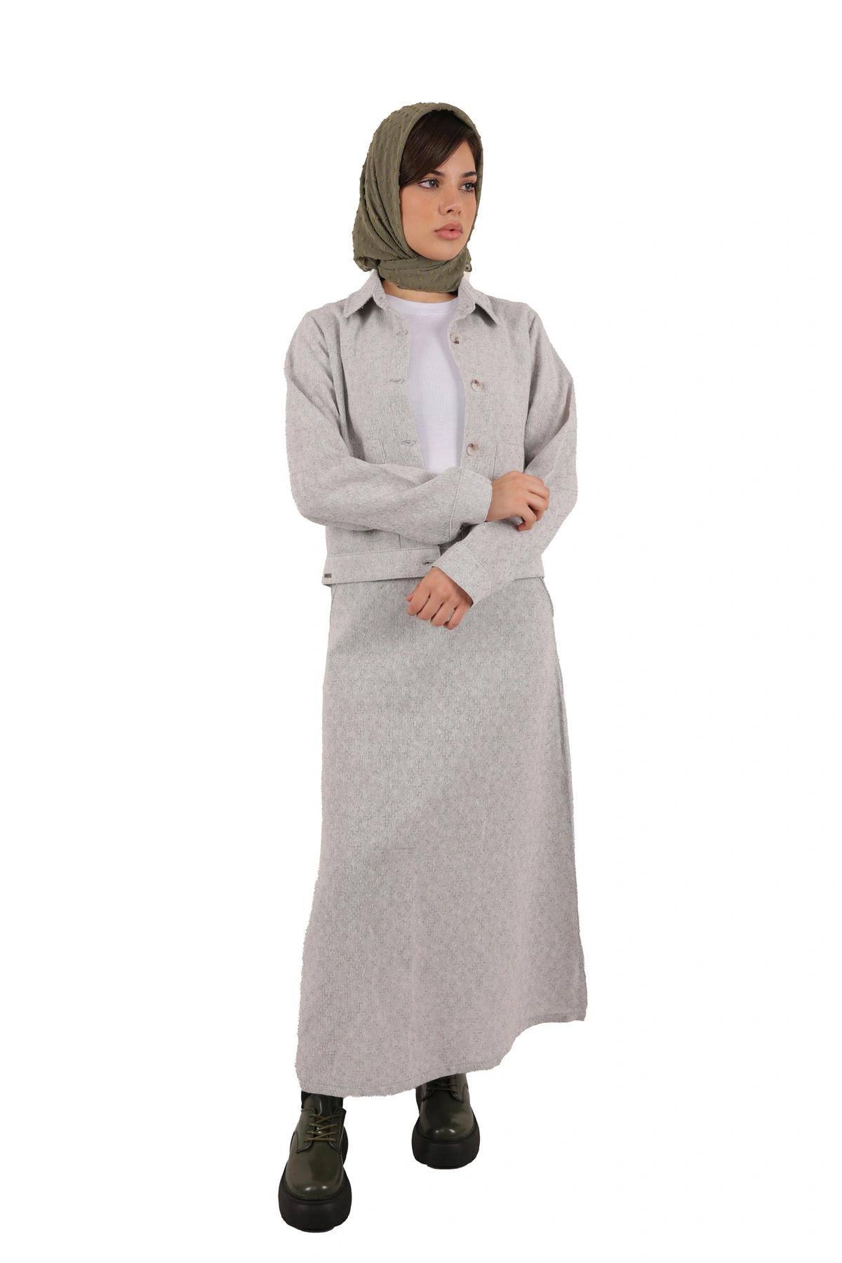 ست کت و دامن زنانه رنگ طوسی