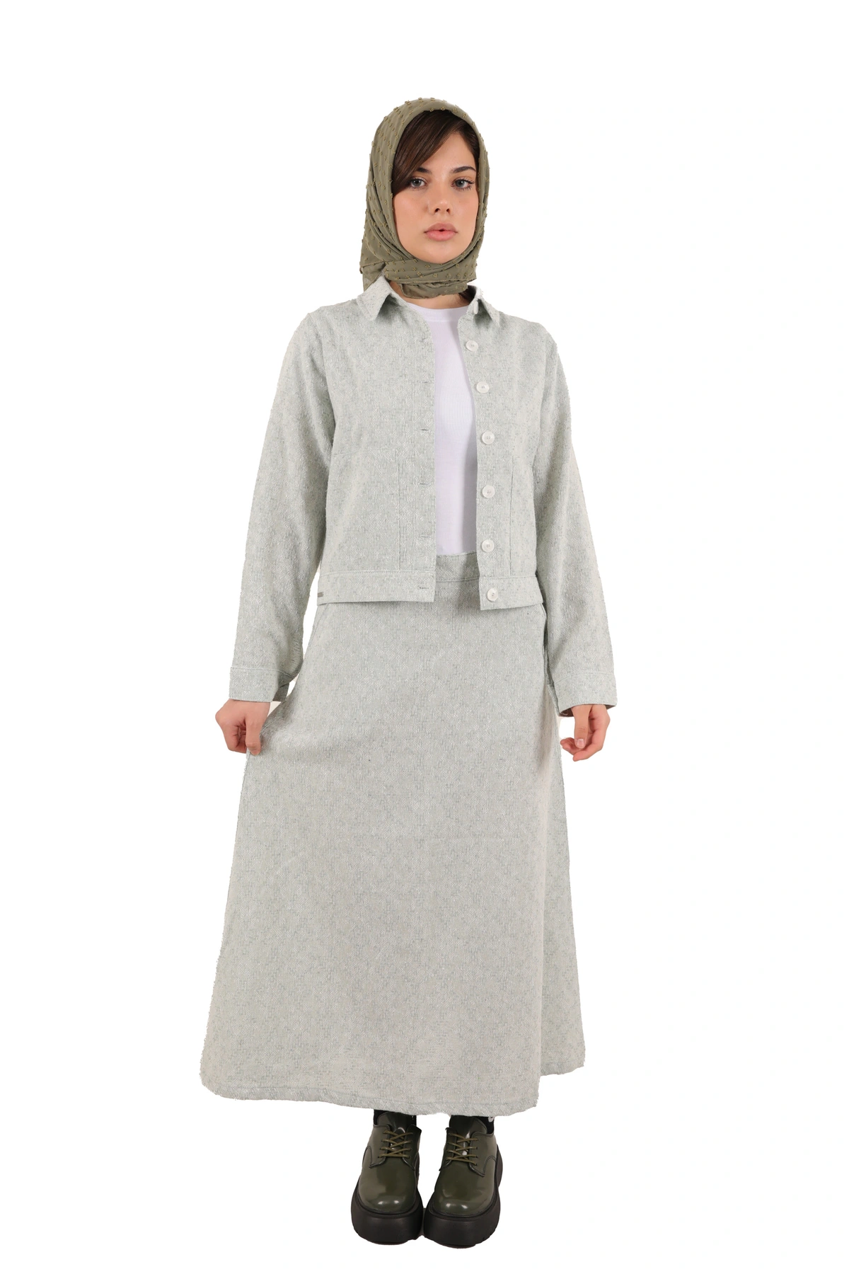 ست کت و دامن زنانه رنگ سبز