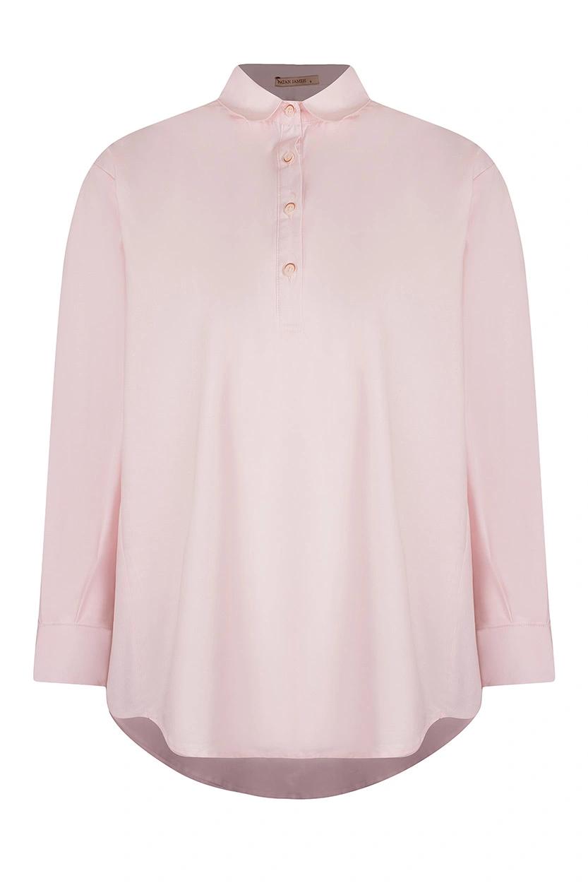 شومیز یقه برگردان آستین بلند زنانه رنگ صورتی روشن