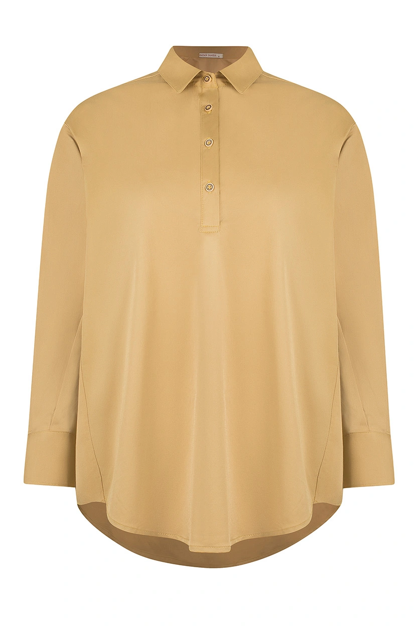 شومیز یقه برگردان آستین بلند زنانه رنگ خردلی