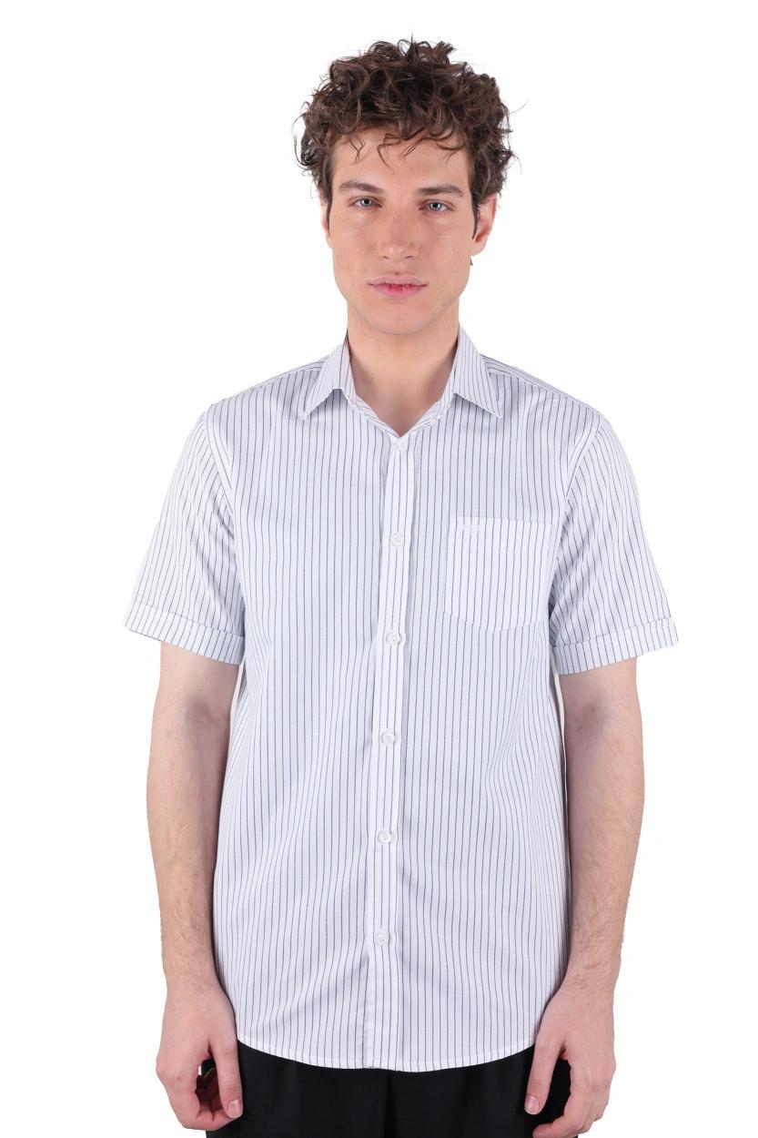 پیراهن آستین کوتاه کلاسیک مردانه طرح راه راه