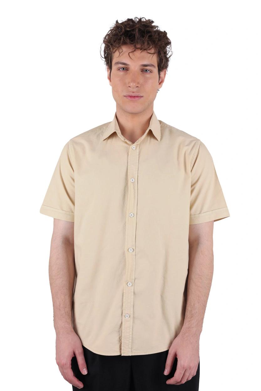 پیراهن آستین کوتاه مردانه کتان رنگ شیری