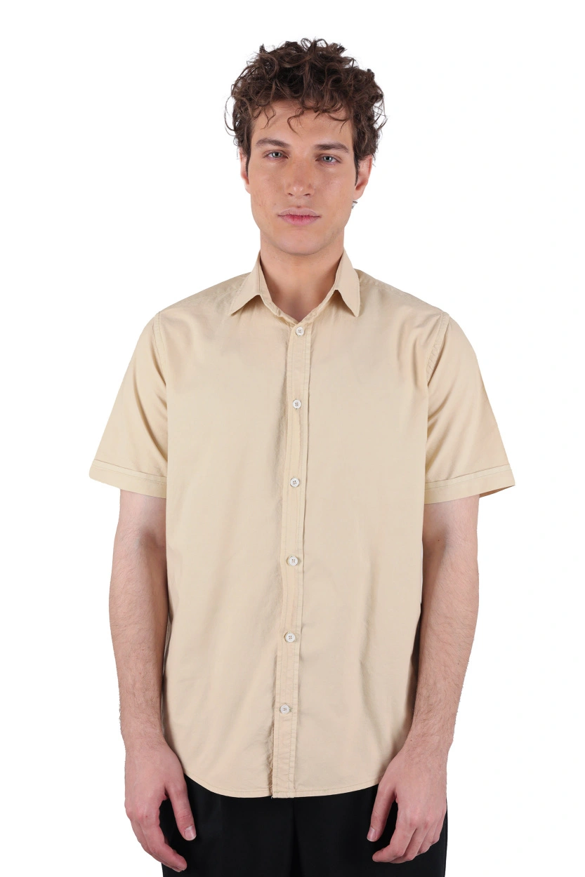 پیراهن آستین کوتاه مردانه کتان رنگ شیری