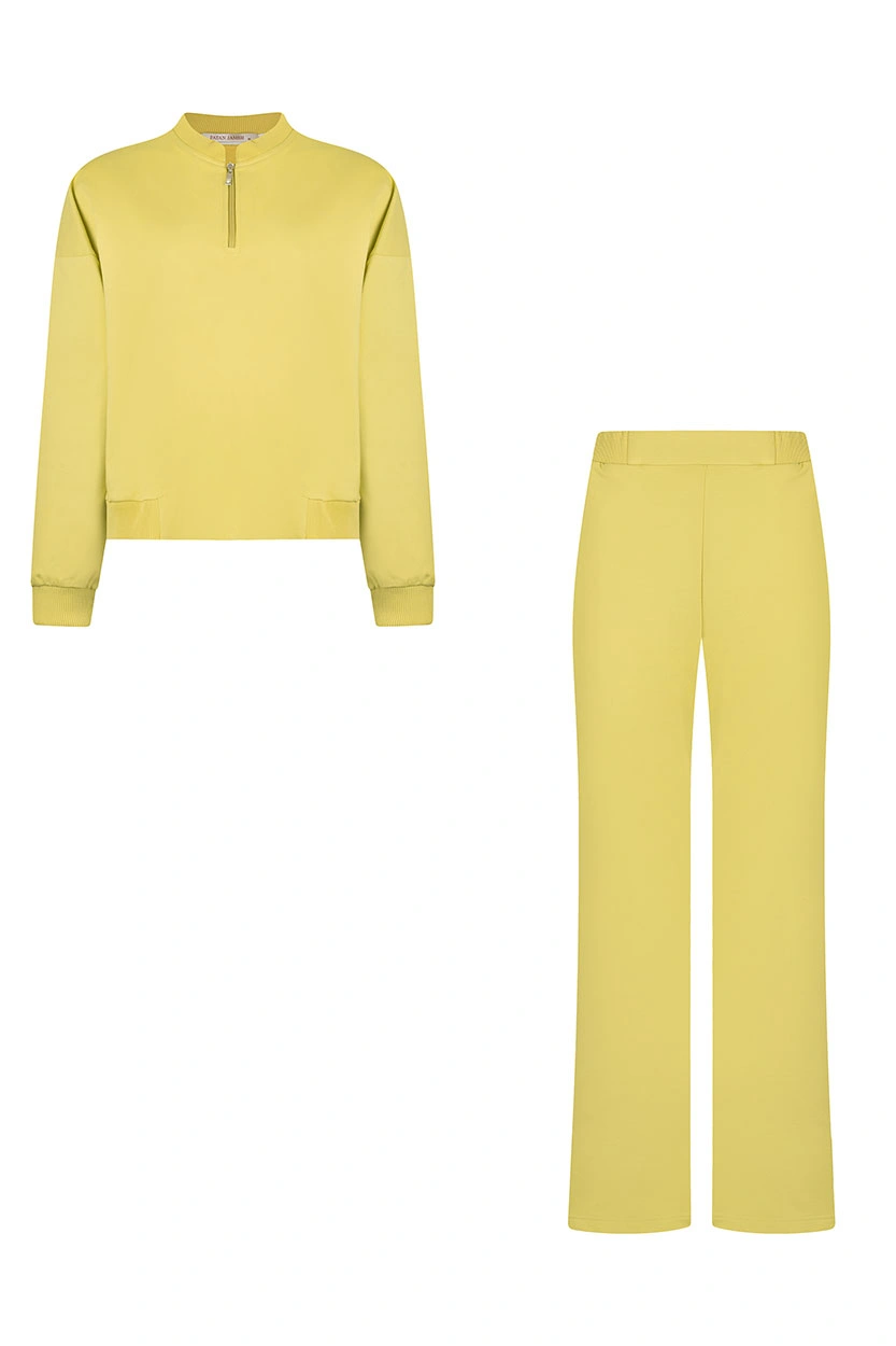 ست سوئیشرت کراپ و شلوار بگی زنانه رنگ زرد