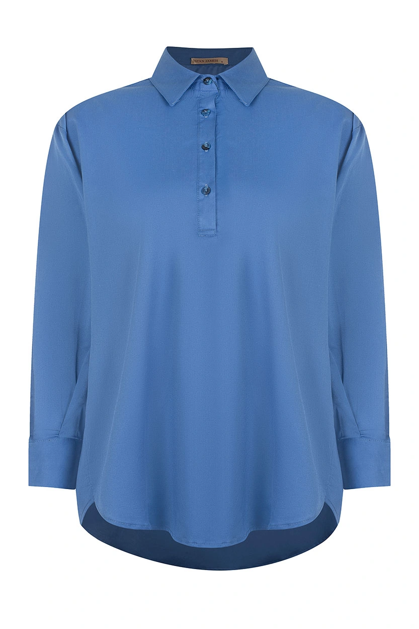 شومیز یقه برگردان آستین بلند زنانه رنگ آبی تیره