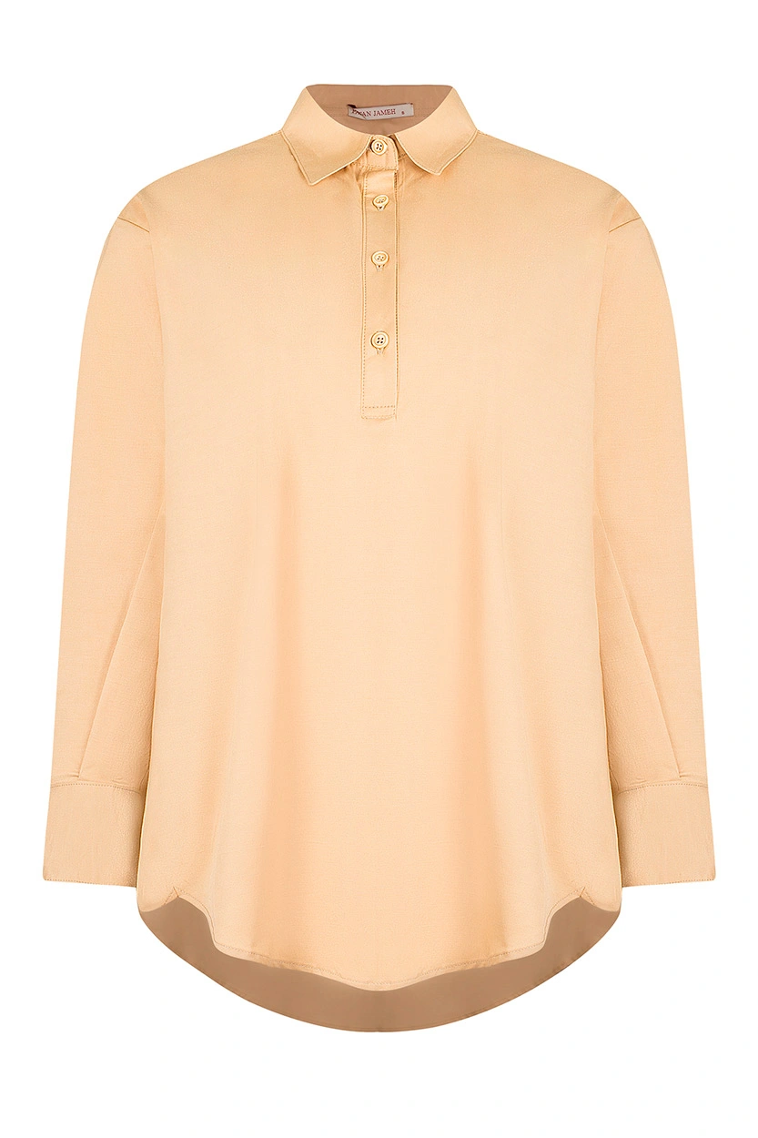 شومیز یقه برگردان آستین بلند زنانه رنگ نخودی