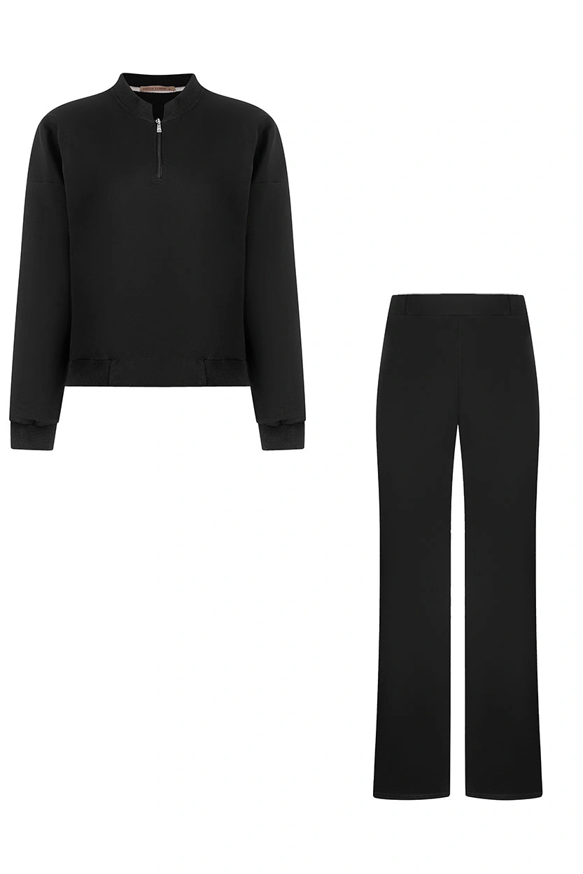 ست سوئیشرت کراپ و شلوار بگی زنانه رنگ مشکی