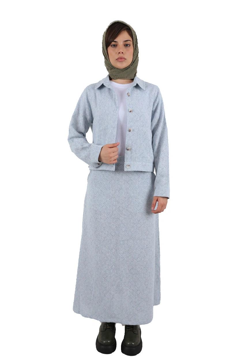 ست کت و دامن زنانه رنگ آبی روشن