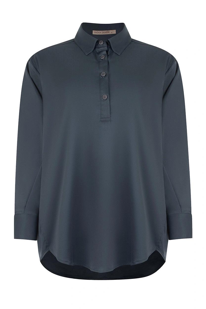 شومیز یقه برگردان آستین بلند زنانه رنگ طوسی سیر