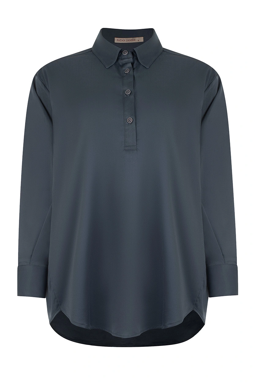 شومیز یقه برگردان آستین بلند زنانه رنگ طوسی سیر