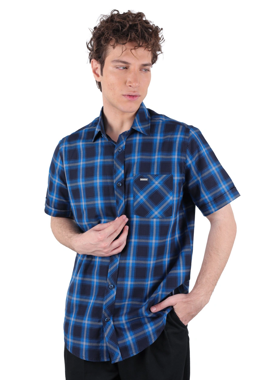 پیراهن آستین کوتاه کلاسیک مردانه طرح چهارخانه