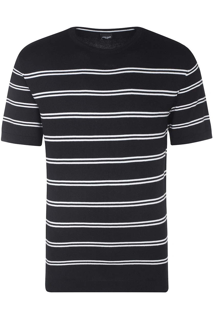 تیشرت بافت یقه گرد مردانه طرح راه راه رنگ مشکی