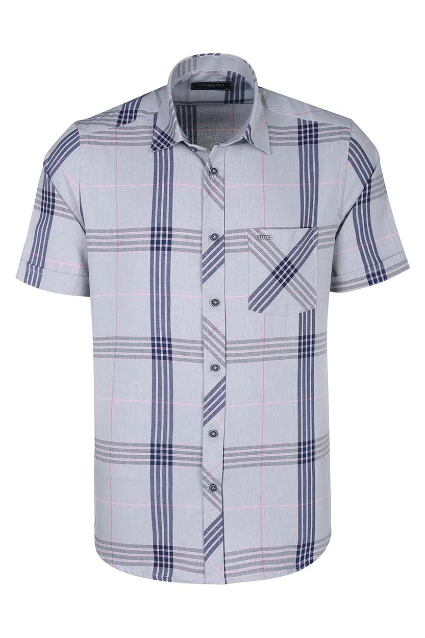 پیراهن آستین کوتاه کلاسیک مردانه طرح چهارخانه