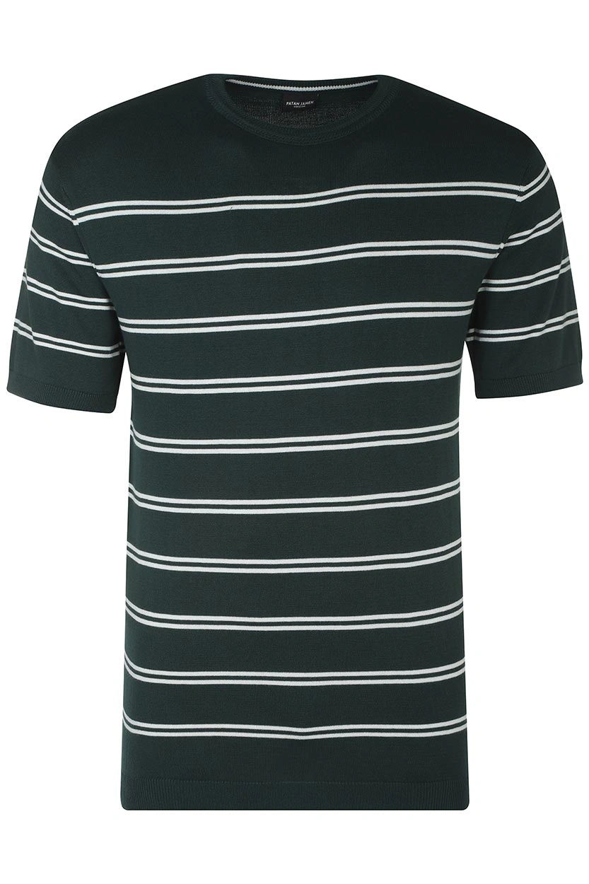 تیشرت بافت یقه گرد مردانه طرح راه راه رنگ سبز