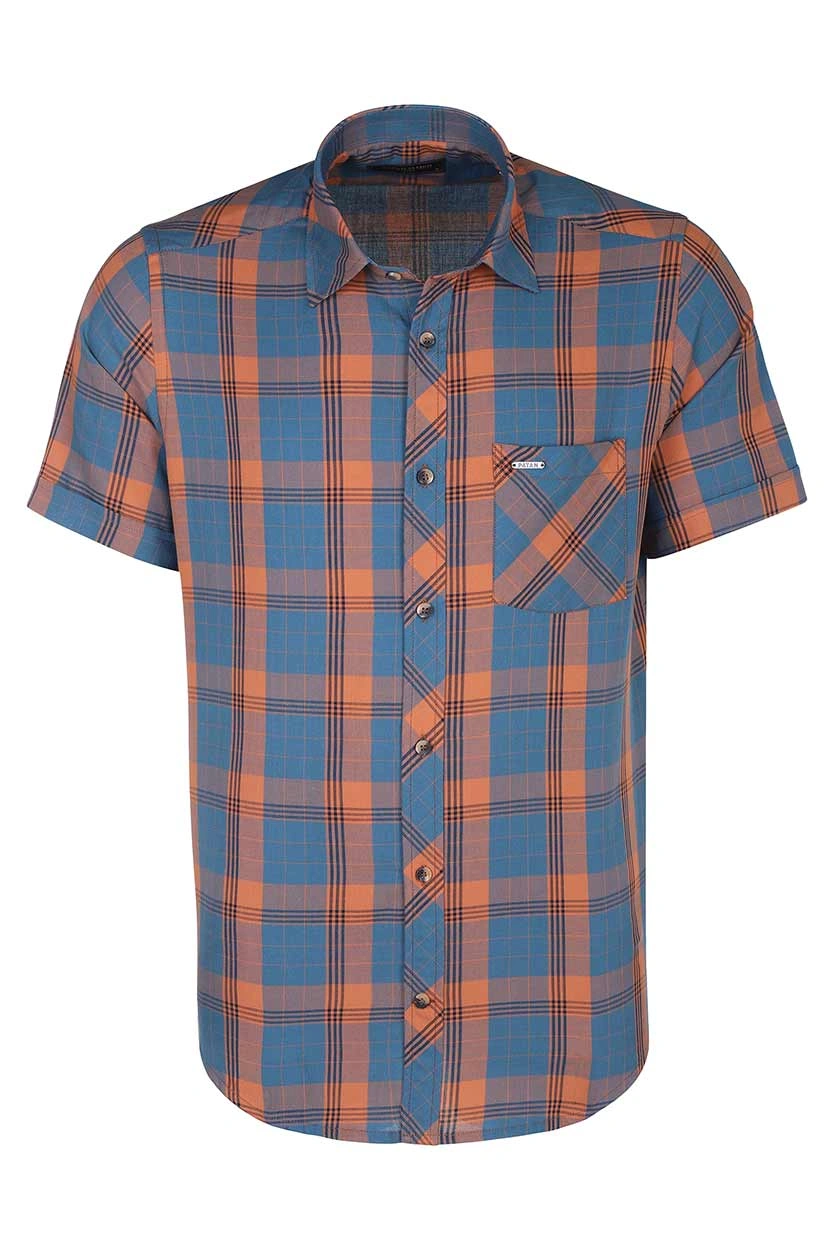 پیراهن آستین کوتاه کلاسیک مردانه طرح چهارخانه