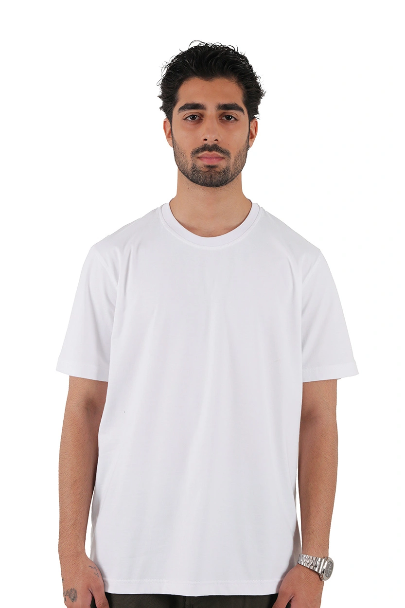 تیشرت آستین کوتاه یقه گرد مردانه ساده رنگ سفید