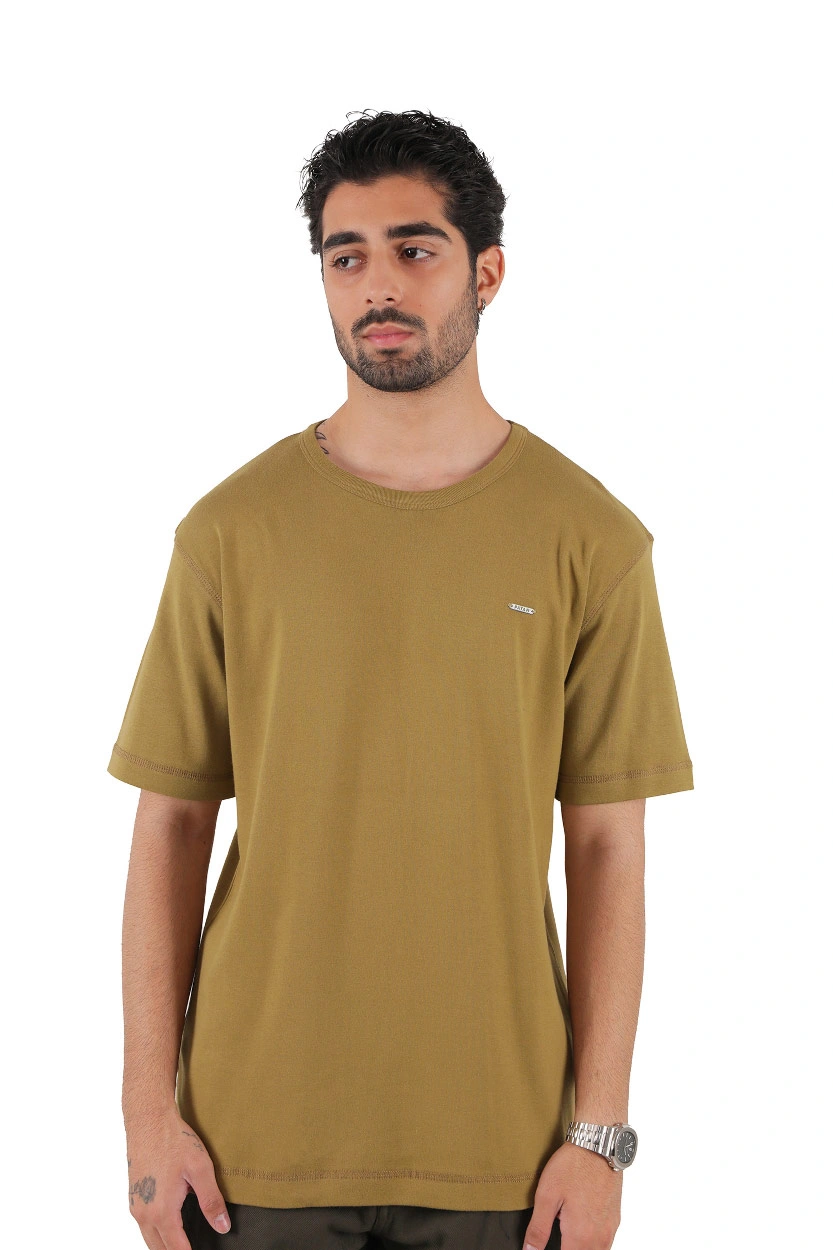 تیشرت یقه گرد آستین کوتای ساده رنگ قهوه ای