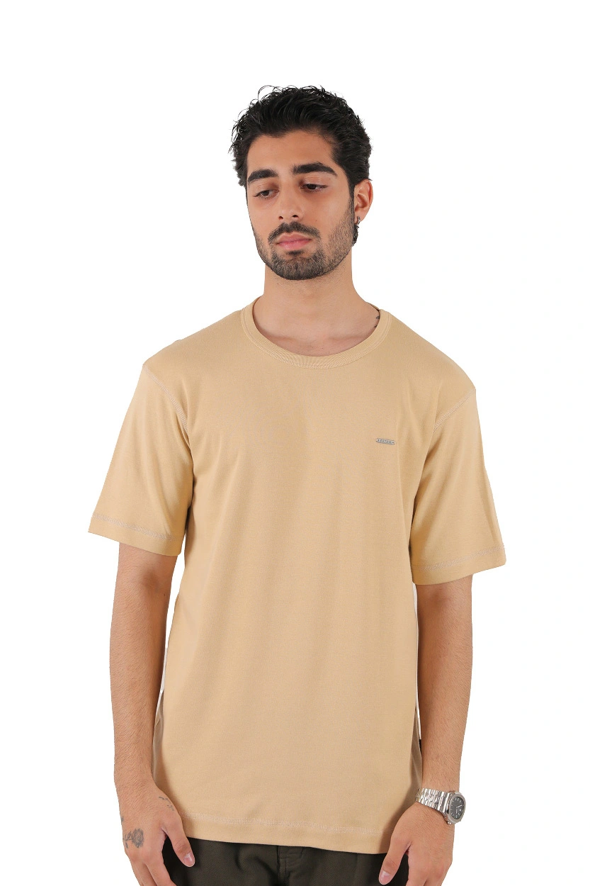 تیشرت یقه گرد آستین کوتای ساده رنگ کرم